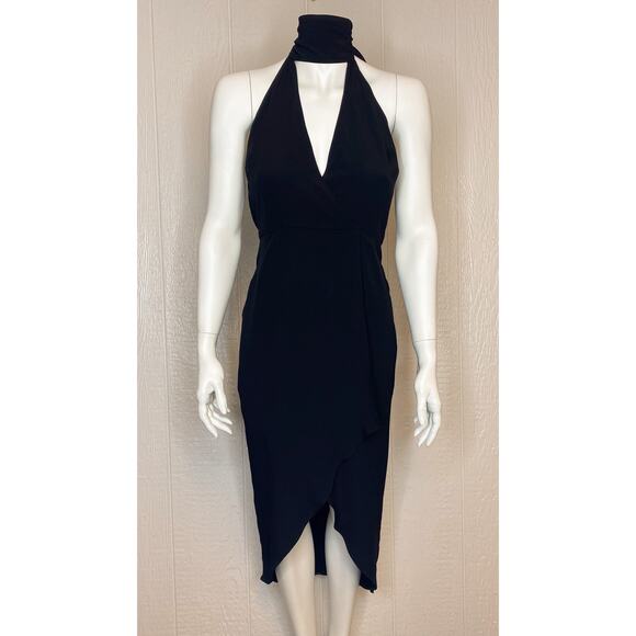 BEC & BRIDGE 'Light The Sky' Black Chiffon Halter Bow Midi Dress US 2 NWT $315 - Picture 2 of 11